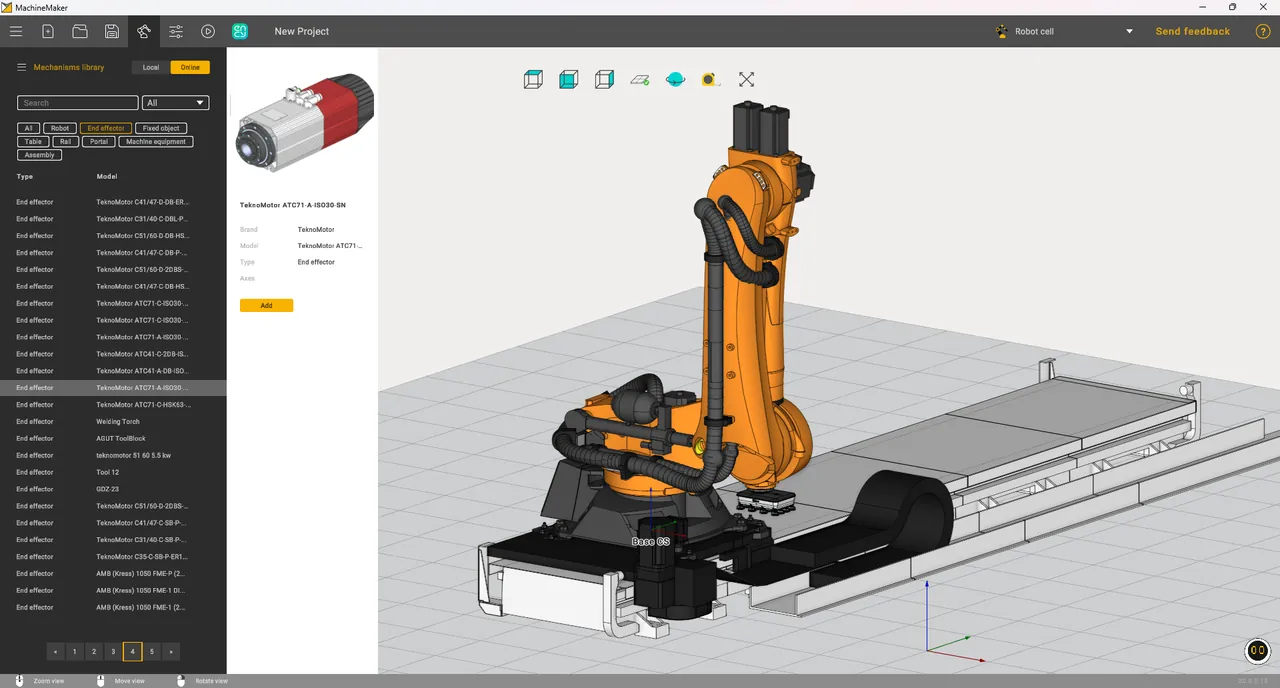 Biblioteca en línea de mecanismos y efectores para construir una celda en MachineMaker