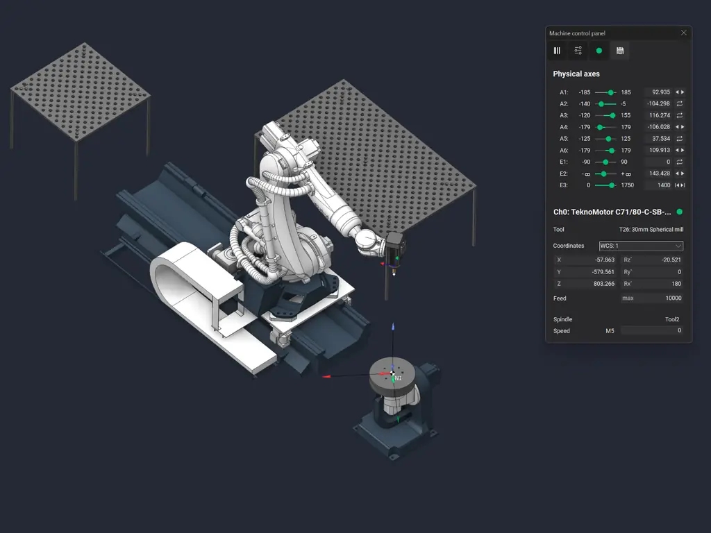 Robot de fresado coordinado con ejes externos