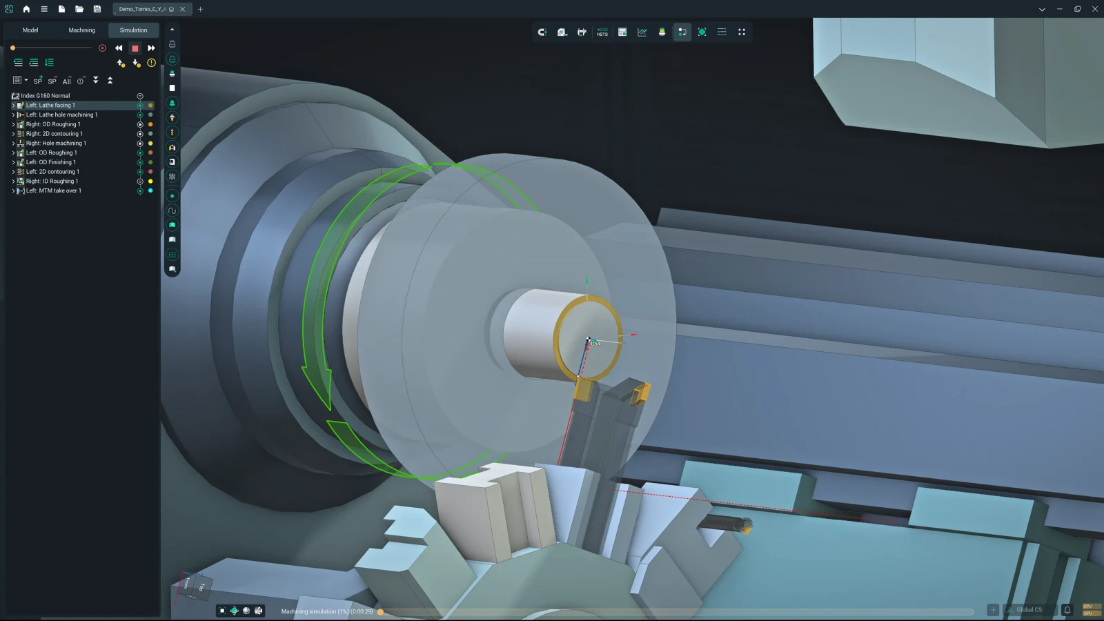 Simulación de una operación de refrentado en torno CNC dentro de ENCY CAM