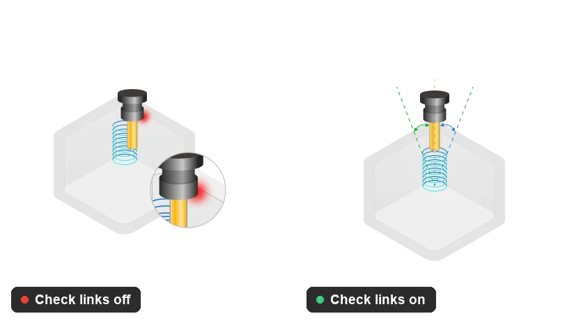 Comparación de un enlace con interferencia y un enlace protegido mediante Check links