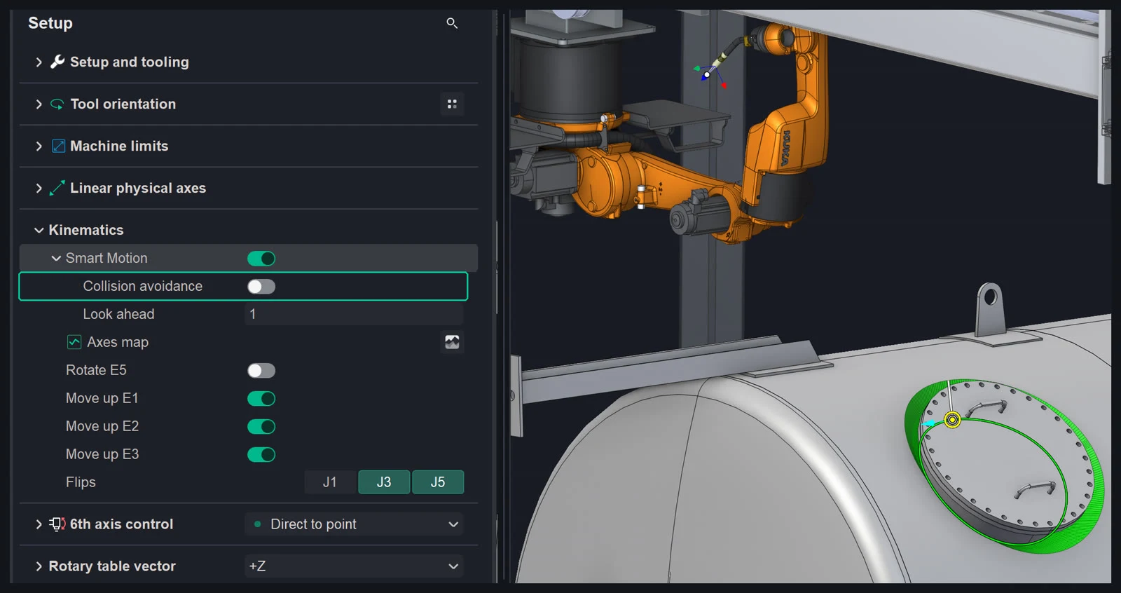 Opción de prevención de colisiones en la configuración cinemática de una celda KUKA en ENCY