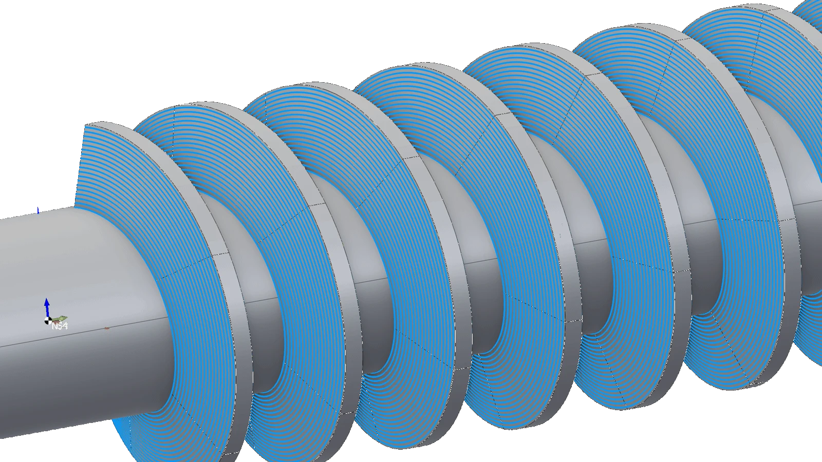 Capas de fabricación aditiva siguiendo una pieza helicoidal alrededor de su eje de rotación